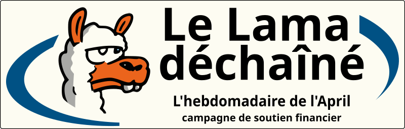 Bannière « Le lama déchaîné » - campagne de soutien financier de l'April