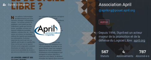 Copie écran de la page d'accueil de l'instance Mastodon de l'April